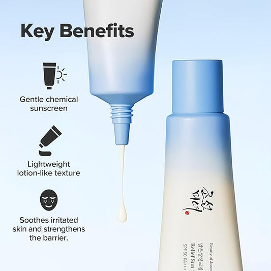 Beauty of Joseon Relief Sun Aqua-Fresh SPF 50+ PA++++ Rice + B5 Lightweight Hydrating Sunscreen for Oily Sensitive Skin Fast Absorbing No White Cast Daily UV Protection, Korean Skincare 50ml