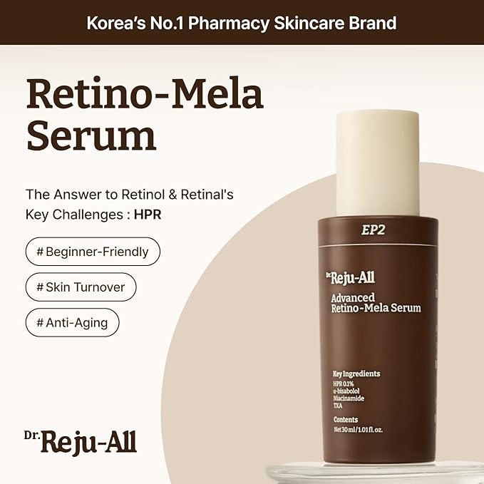 Reju-All Advanced Retino Mela Serum - HPR Retinol Serum For Face - Anti Aging, Pore Minimizer - Next Gen Korean Skin Care - Niacinamide 10% & Txa 4% - 30ml