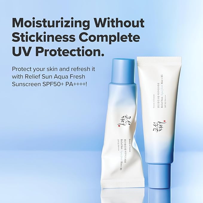 Beauty of Joseon Relief Sun Aqua-Fresh SPF 50+ PA++++ Rice + B5 Lightweight Hydrating Sunscreen for Oily Sensitive Skin Fast Absorbing No White Cast Daily UV Protection, Korean Skincare 50ml