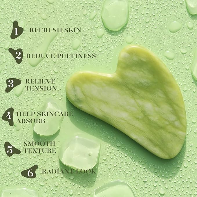 BAIMEI IcyMe Natural Jade Gua Sha and Face Roller Set, Relieve Swelling Body Muscle Relaxing,Face,Jawline and Neck MassageSelf Care Gift for Men Women - Green